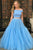 Two Piece Off-the-Shoulder Sweep Train Open Back Blue Tulle Prom Dress with Beading L2