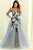 A-Line V-Neck Long Sleeves Grey Tulle Prom Dress with Appliques OHC097 | Cathyprom