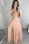 A-line Deep V-neck Floor Length Peach Prom Dress with Pleats Sequins LPD32 | Cathyprom