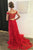 A-Line Off-the-Shoulder Sweep Train Red Lace Sleeveless Prom Dress Z2