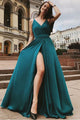 Cheap Prom Dresses A Line Spaghetti Straps Deep V Neck Sleeveless Slit Long Chiffon Prom Dress OHC312 | Cathyprom