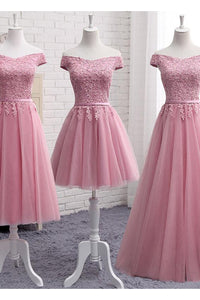 Sexy A Line Off-the-shoulder Sleeveless Tulle Long Bridesmaid Dresses with Appliques OHS120 | Cathyprom
