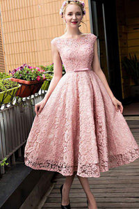 Homecoming Dress Lace-up Bowknot Tea-length Short Prom Dress Party Dress OHM147