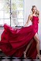 A Line Spaghetti Straps Floor Length Sleeveless Burgundy Slit Long Satin Prom Dresses OHC259 | Cathyprom
