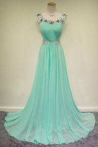 Elegant Scoop Court Train Beading Chiffon Green Long Evening/Prom Dress LPD73 | Cathyprom