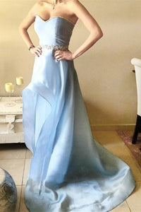 A-line  Blue Sweetheart Beading High Low Sleeveless Prom Dress P51