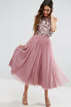 Sparkly Two Piece Scoop Tea Length Sleeveless Rhinestone Short Tulle Prom Dress Party Dress OHC226 | Cathyprom