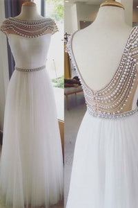 Elegant Cap Sleeves White Beading Backless Formal Evening/Prom Dress LPD74 | Cathyprom