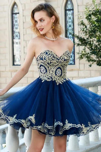 Sparkly A Line Sweetheart Sleeveless Appliques Short Tulle Homecoming Party Dress OHM099 | Cathyprom