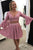Two Piece Homecoming Dress V-neck Lace Long Sleeves Short Prom Dress Party Dress OHM159