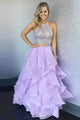 Two Piece Jewel Floor-Length Lavender Tired Prom Dress with Appliques CAD59 |Cathyprom
