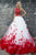 Two Piece Jewel Sweep Train Red Tulle Prom Dress with Appliques Flowers Z23
