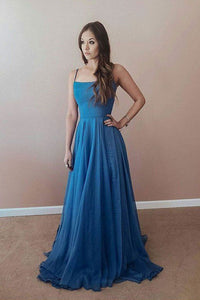 Simple Royal Blue Sleeveless Chiffon Long Lace Up Prom Dress Backless Evening Dress OHC376 | Cathyprom