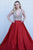 A-Line Deep V-Neck Sweep Train Dark Red Satin Backless Prom Dress with Beading L1