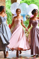 Chic Off-the-shoulder Ankle-length Sleeveless Appliques Satin Bridesmaid Dresses  OHS102 | Cathyprom