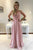 A-Line V-Neck Sweep Train Criss-Cross Straps Pink Chiffon Prom Dress with Beading Q37