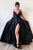 Sparkly Black Satin V Neck Spaghetti Strap Side Slit Long Satin Prom Dresses Evening Dress OHC323 | Cathyprom