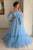 A Line Blue Tulle Off Shoulder Puffy Sleeves Long Prom Dress Evening Dress PD16