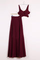 Cheap Two Piece Straps Floor-length Sleeveless Long Burgundy Chiffon Prom Dress OHC122 | Cathyprom