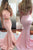 Two Piece Mermaid Jewel Sweep Train Pink Backless Prom Dress with Lace P100 | Cathyprom