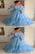 A Line Blue Tulle Off Shoulder Puffy Sleeves Long Prom Dress Evening Dress PD16