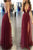 A Line Sequins Spaghettis Straps V Neck Floor Length Slit Long Tulle Prom Dress OHC530