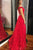 A-Line Off-the-Shoulder Sweep Train Red Lace Sleeveless Prom Dress Z2