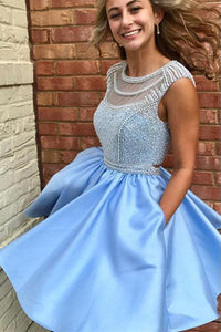 Beautiful Homecoming Dresses A Line Cute Beading Short Prom Dress Party Dress OHM137