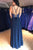 A-Line V-Neck Lace Up Navy Blue Chiffon Long Prom Dress with Beading D15