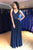 A-Line V-Neck Lace Up Navy Blue Chiffon Long Prom Dress with Beading D15