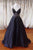 A-line Spaghetti Straps Open Back Sweep Train Black Prom Dress with Beading P73 | Cathyprom