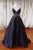 A-line Spaghetti Straps Open Back Sweep Train Black Prom Dress with Beading P73 | Cathyprom