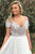 A-Line Square Sweep Train Cold Shoulder Empire White Tulle Prom Dress with Embroidery L18