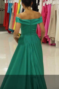 Cheap A Line Off The Shoulder Sweep Train Sleeveless Long Elastic Satin Prom Dress OHC269 | Cathyprom