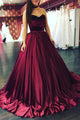 Elegant Ball Gown Sweetheart Sweep Train Sleeveless Long Burgundy Satin Prom Dresses OHC264 | Cathyprom