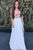 A-Line Deep V-Neck Sweep Train Split Criss-Cross Straps White Chiffon Embroidery Prom Dress C17