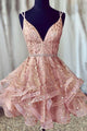 Luxurious A Line V Neck Short Homecoming Dresses with Beading OHM016 | Cathyprom