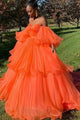 Orange Prom Dresses Off the Shoulder Ball Gown Party Dresses Long OHC045 | Cathyprom
