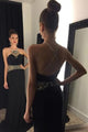 Mermaid Jewel Backless Sweep Train Criss-Cross Straps Black Prom Dress with Beading P83 | Cathyprom
