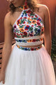 Two Piece Homecoming Dresses Beautiful Lace Embroidery Short Prom Dress Party Dress OHM168