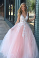 A-Line V-Neck Floor-Length Pink Prom Dress with Appliques Pearls OVR002 | Cathyprom