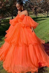 Orange Prom Dresses Off the Shoulder Ball Gown Party Dresses Long OHC045 | Cathyprom