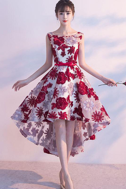 High Low Scoop Neck Homecoming Dresses Burgundy Lace Sleeveless Short cathyprom High Low Scoop Neck Homecoming Dresses Burgundy Lace Sleeveless Short cathyprom