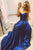 A Line Sweetheart Sweep Train Sleeveless Long Senior Navy Blue Satin Prom Dress Party Dress OHC332 | Cathyprom