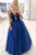 Unique A Line V Neck Floor Length Sleeveless Long Royal Blue Tulle Prom Dress OHC353 | Cathyprom