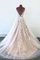 Elegant V Neck Backless Pink Tulle Lace Appliques Long Prom Dress OHC014 | Cathyprom