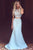 Two Piece Mermaid Jewel Sweep Train Light Blue Prom Dress with Lace L19