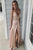 A-Line Spaghetti Straps Long Peach Prom Dress with Beading Split D1