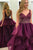 A-Line Deep V-Neck Sweep Train Purple Tulle Backless Beaded Prom Dress with Ruffles C3