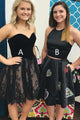 Two Piece Homecoming Dresses Little Black Dress Lace Short Prom Dress Party Dress OHM141